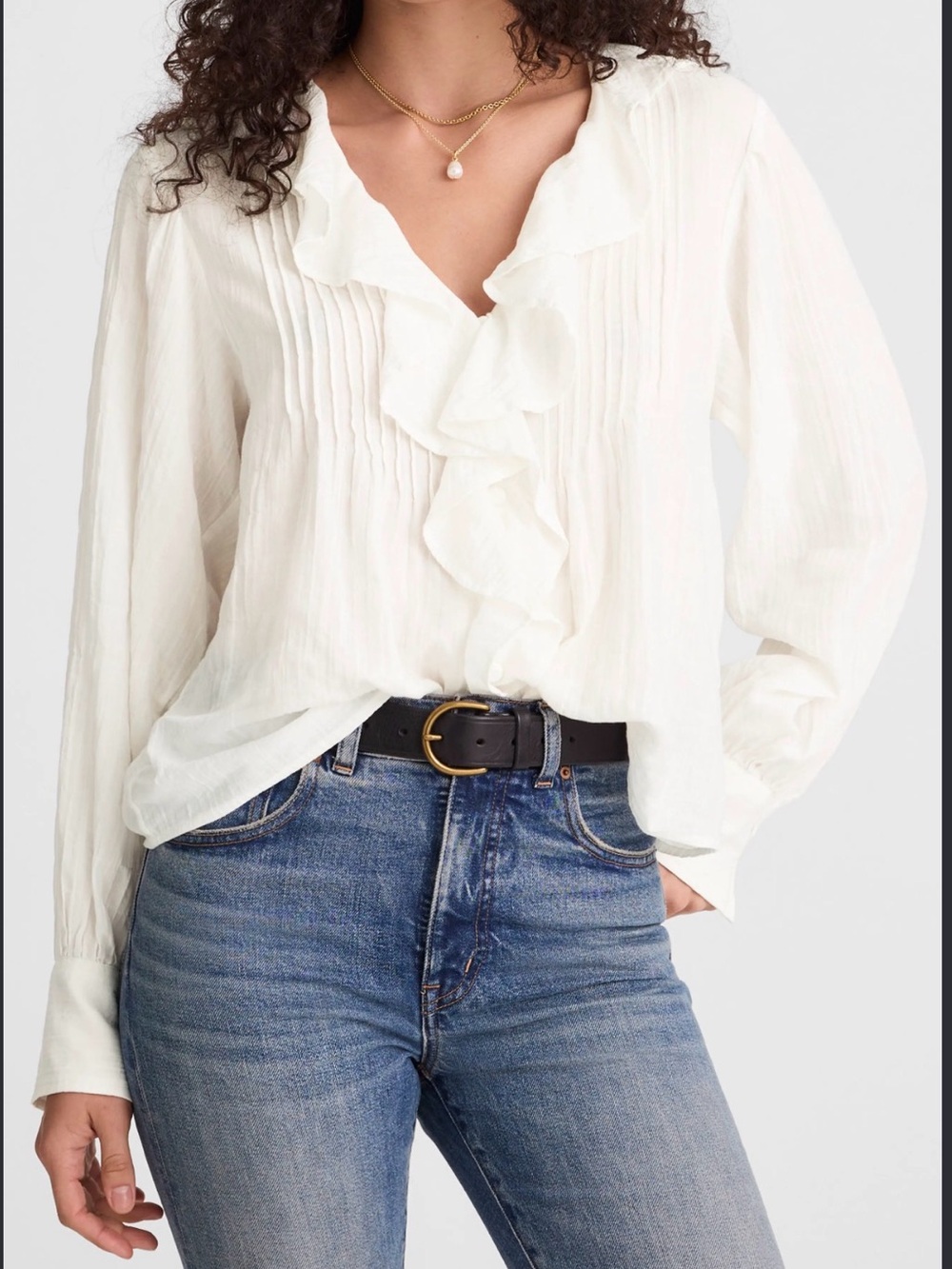Madewell white Ruffle Front Pintuck Blouse S ( pit to pit 21)